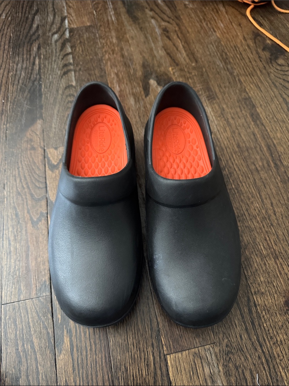 CROCS Black Work Clogs with Orange Accent